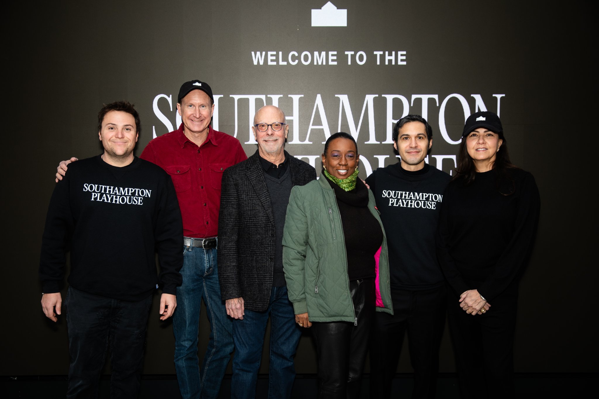  Southampton Playhouse Executive Director Maria Ruiz Botsacos, Artistic Director Eric Kohn, Southampton Playhouse Board Member Jack Heller, Southampton Mayor William Manger Jr, Deputy Mayor Leonard Zinnanti, and Trustee Robin Brown. 