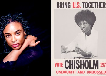 Ingrid Griffith and a Vote Chisholm 1972 poster for Shirley Chisholm in the Hamptons