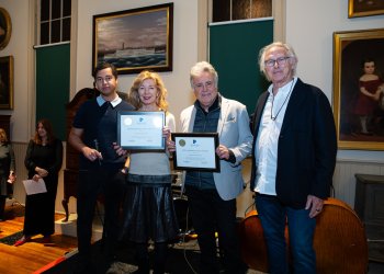 Jeremy Dennis, April Gornik, Lee Skolnick, Erich Fischl at Preservation Long Island Award Ceremony