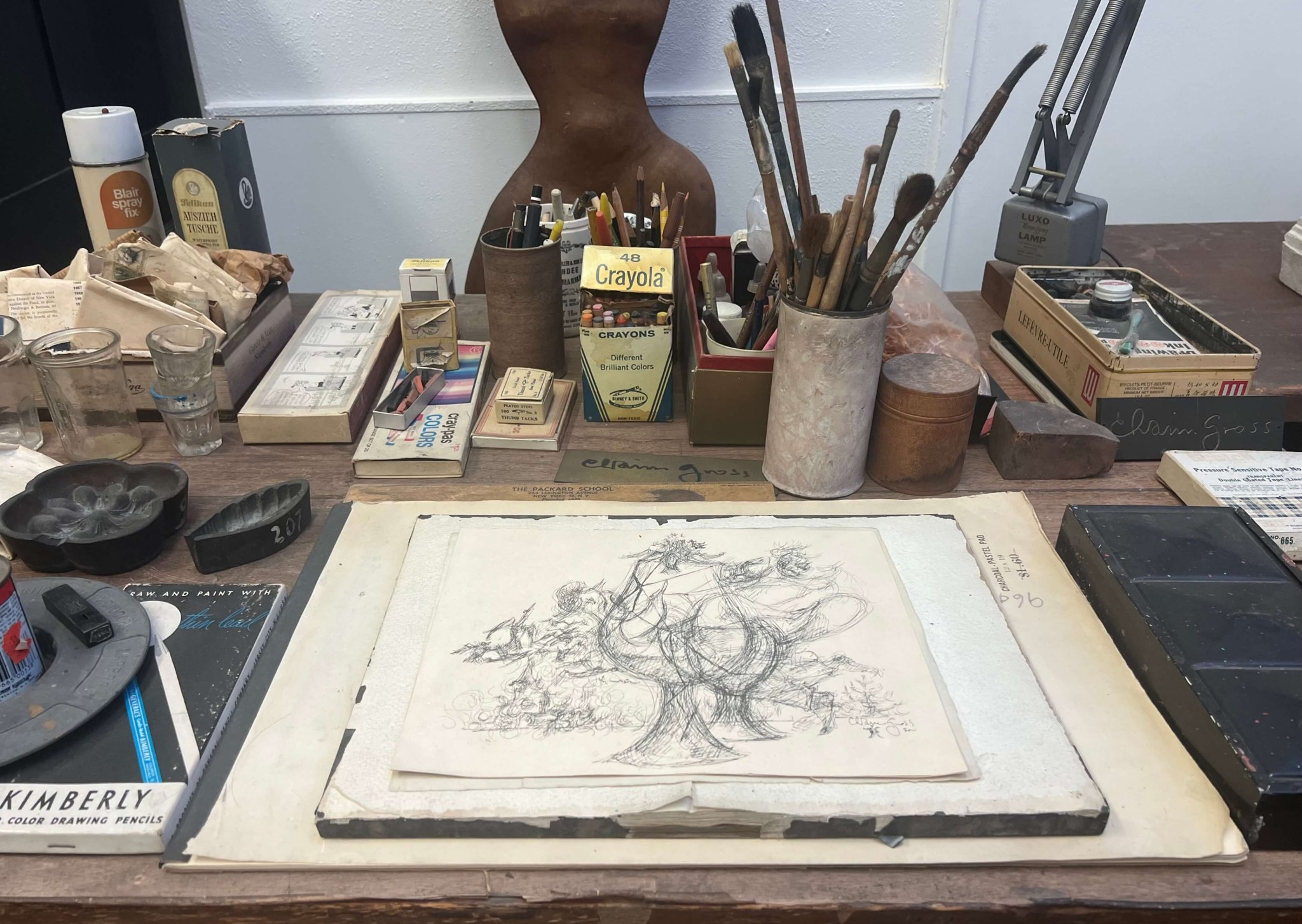 The studio worktable of Chaim Gross, just as he left it decades ago.