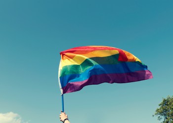 Students protested Don't Say Gay with rainbow flags in hand