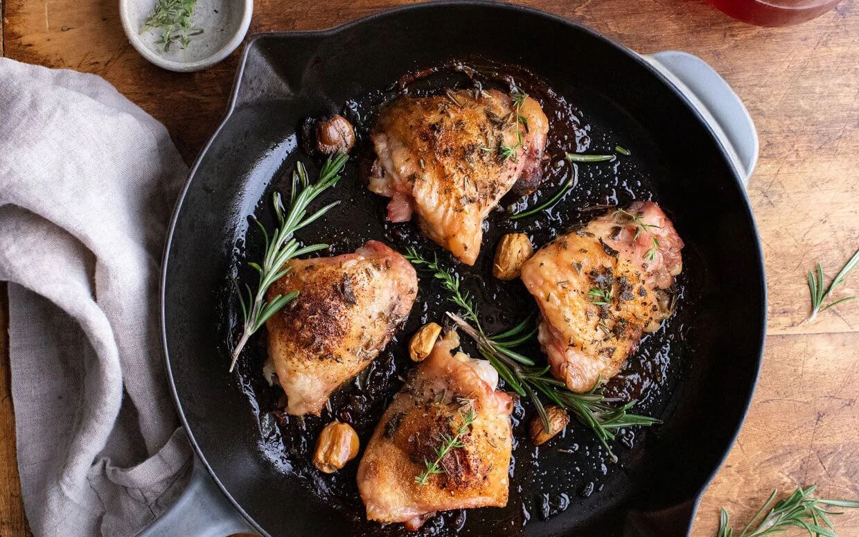 Golden Pear Winter Pan Roasted Chicken Thighs