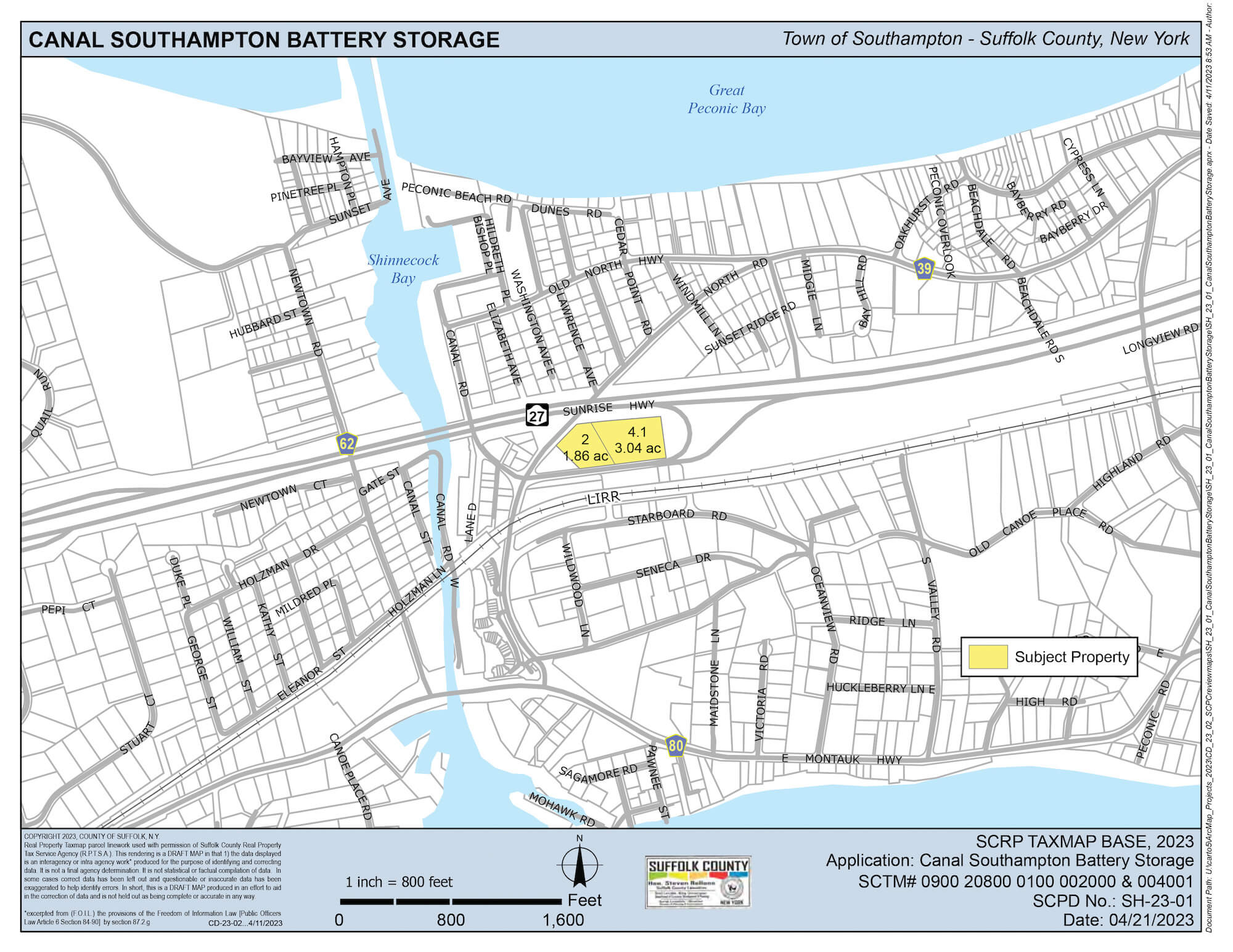 A map of the proposed battery energy storase in Hampton Bays