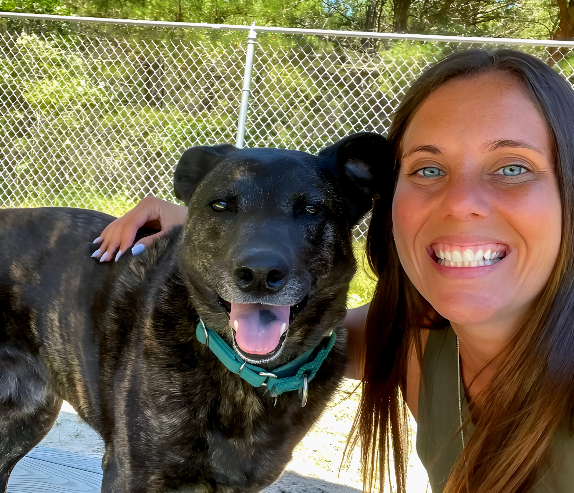 Bideawee volunteer Angela with a rescue dog named Spotty Beau.