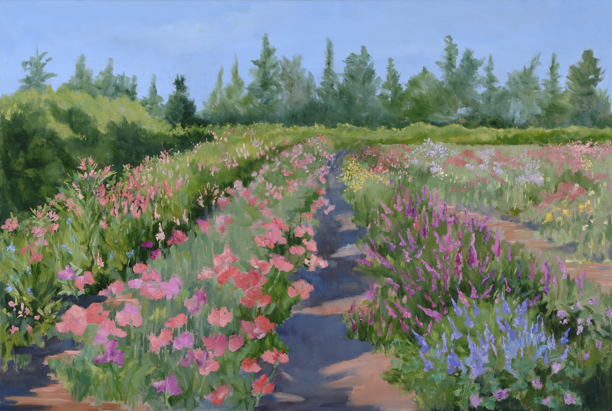 North Fork Flower Field (Sep's Farm Stand), oil on linen by Casey Chalem Anderson